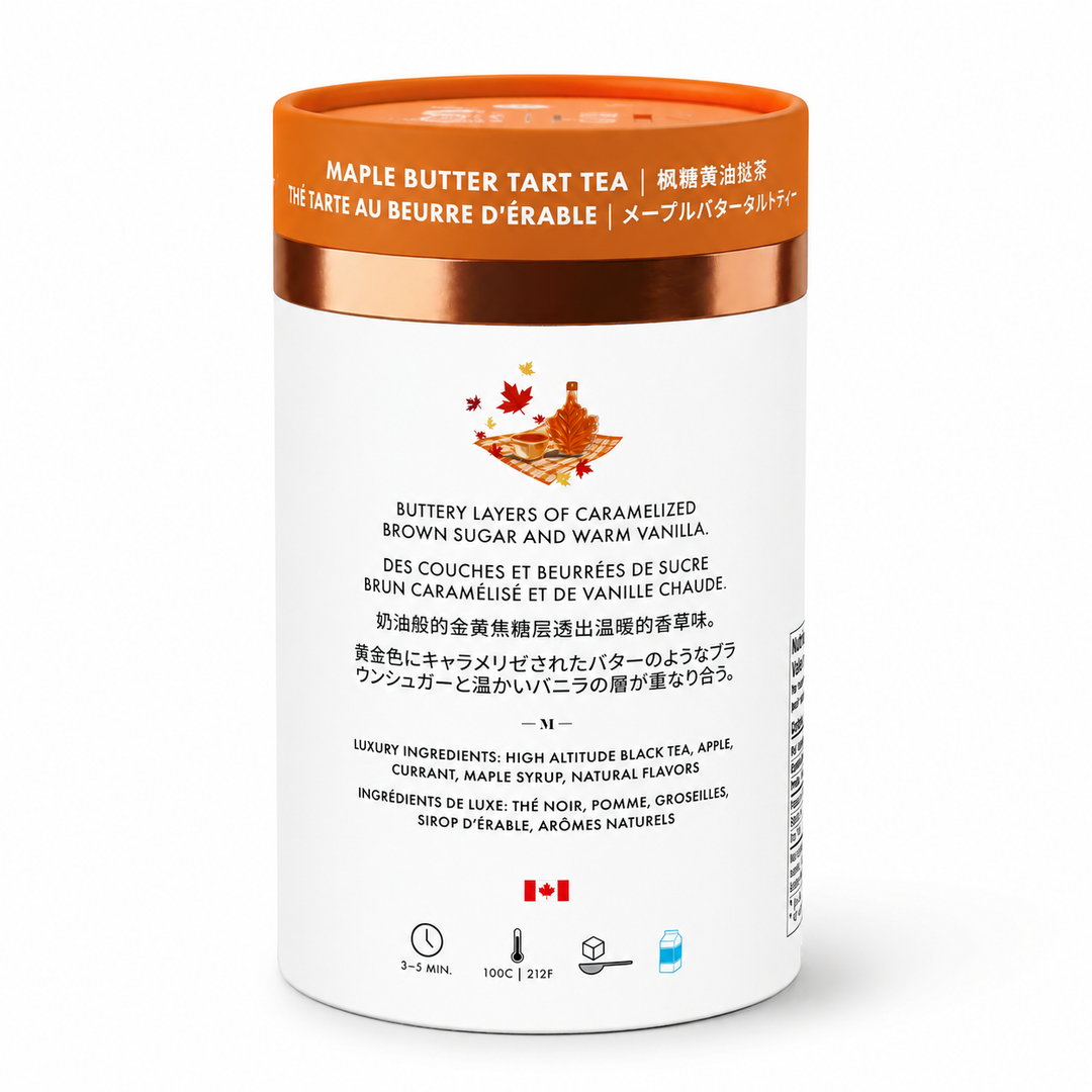 Maple Butter Tart Luxury Tea canister back with ingredients