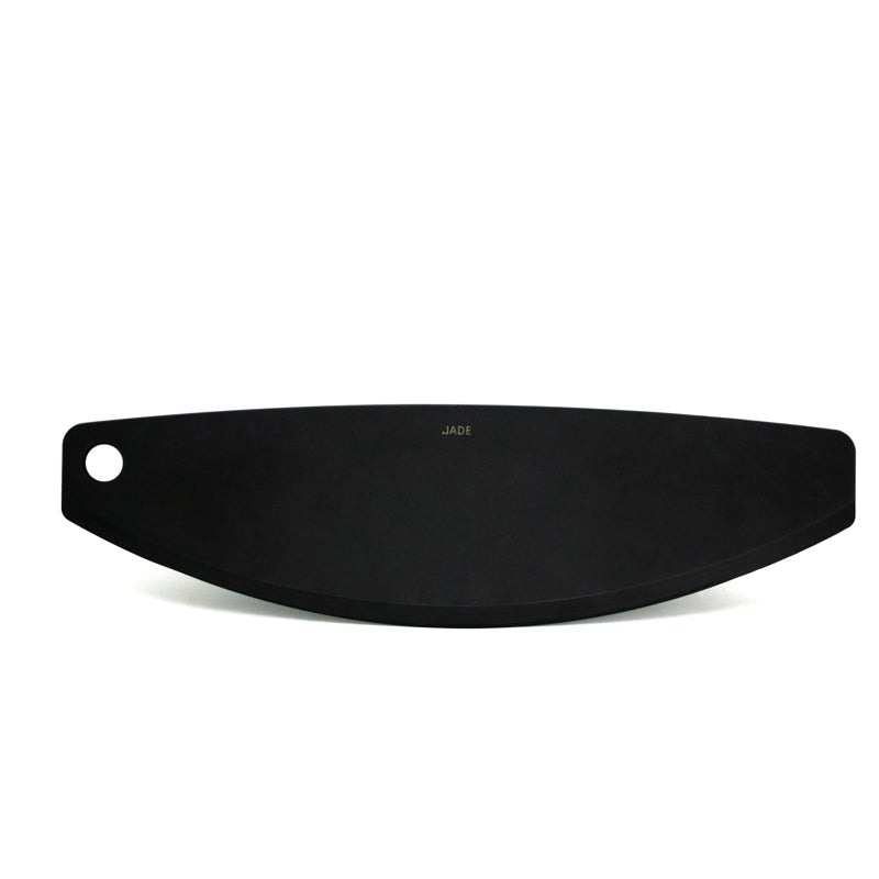 Wide beveled pinewood pizza cutter in black