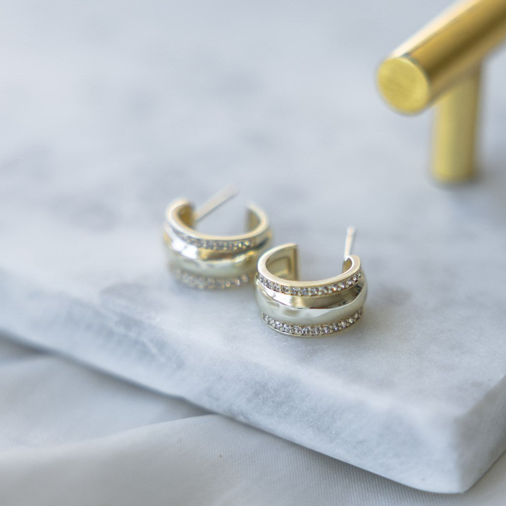 Raisa Hoops in gold with cubic zirconia by Glee Jewelry