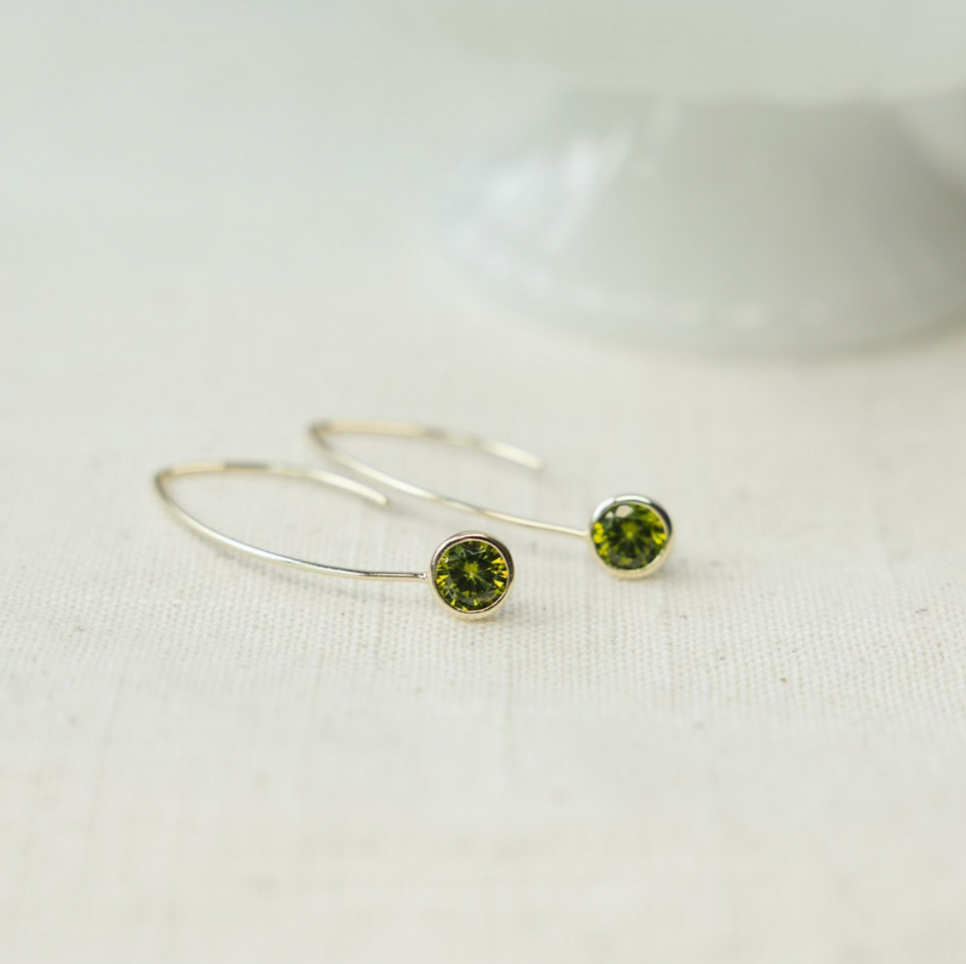 Glee Jewelry Wren Earrings in gold with moss green stone