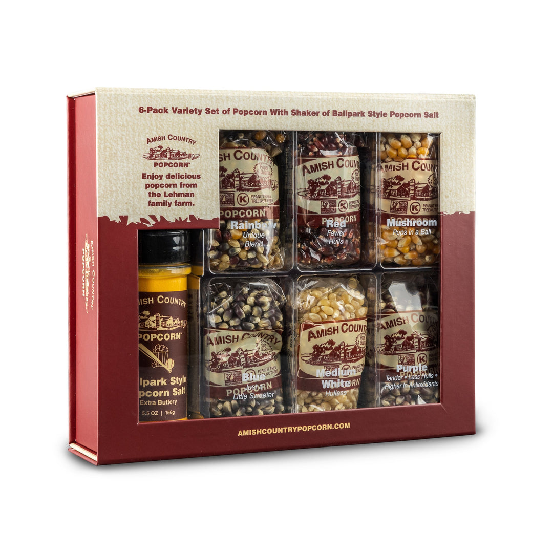 Amish Country Popcorn 6-pack variety gift box with buttersalt