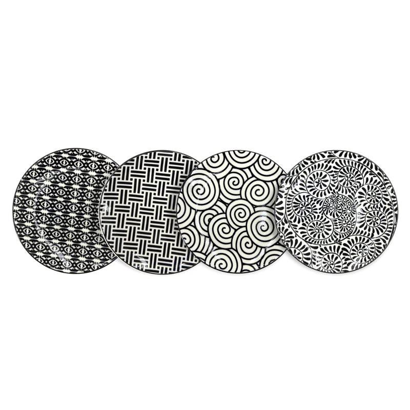 Sm Appetizer Plates Set of 4 - Black &amp; White