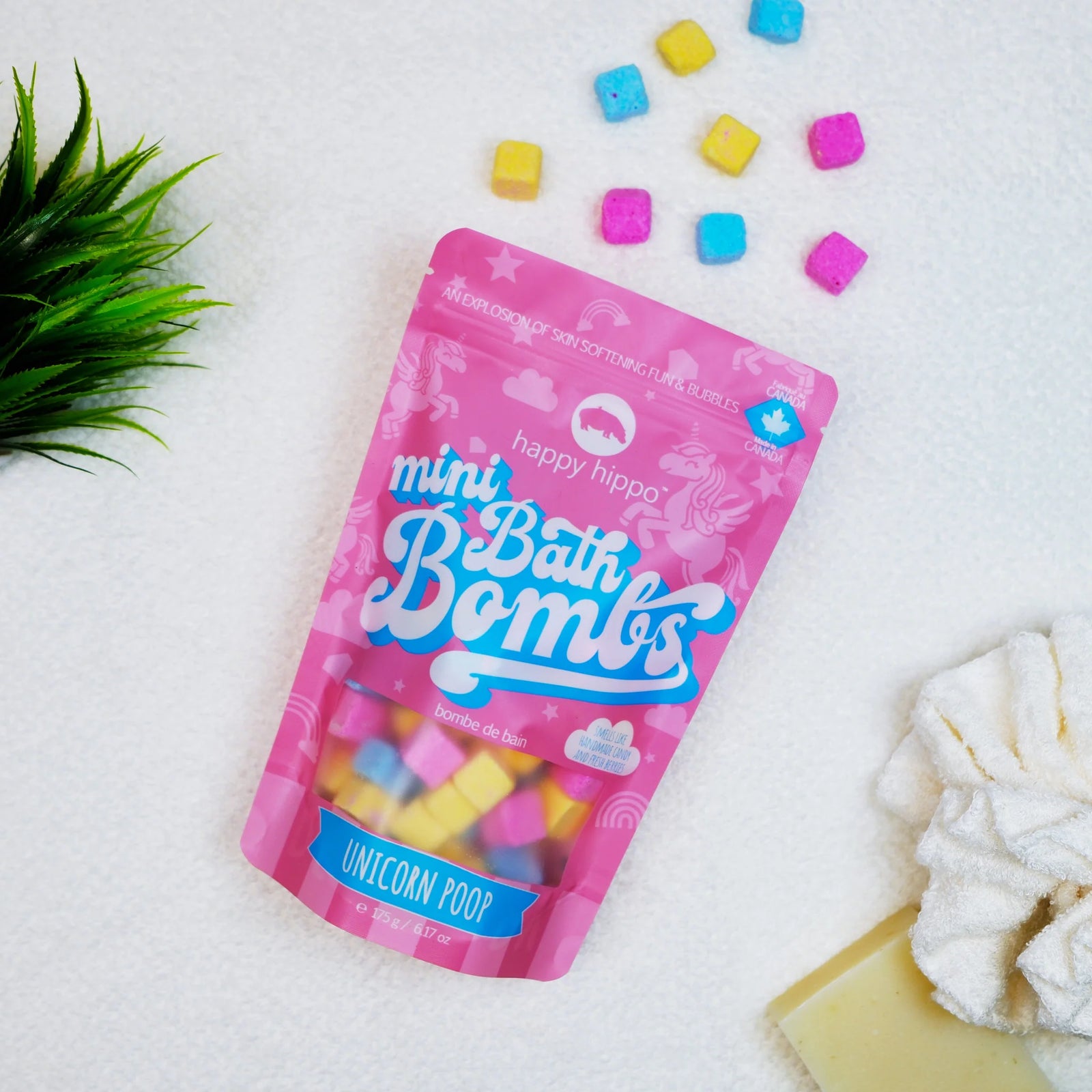 Unicorn Poop Mini Bath Bomb Bag by Happy Hippo — magical colorful mini bath bombs with a sweet cotton candy fragrance