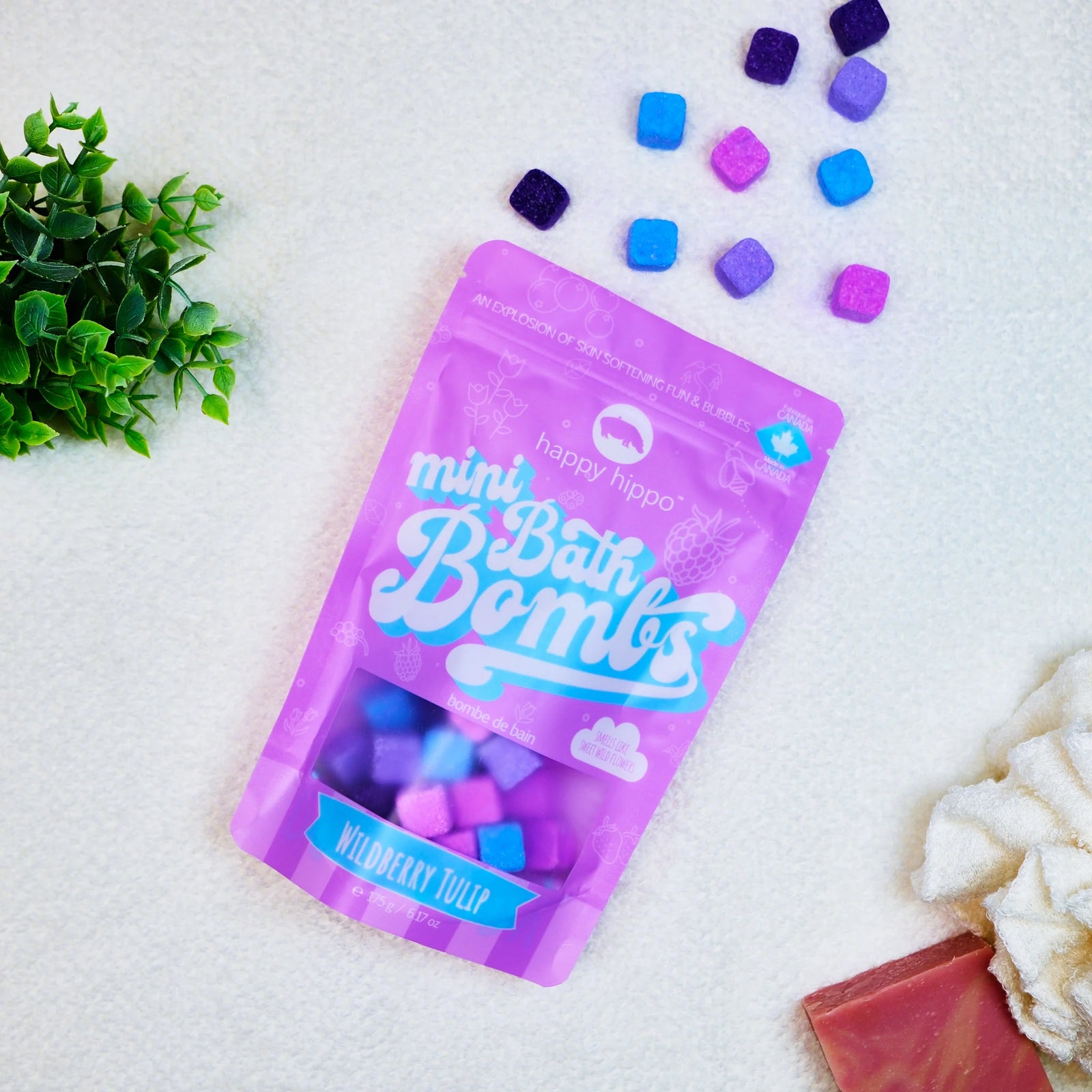 Wild Berry Tulip Mini Bath Bomb Bag by Happy Hippo — vibrant colorful mini bath bombs with a wild berry tulip fragrance