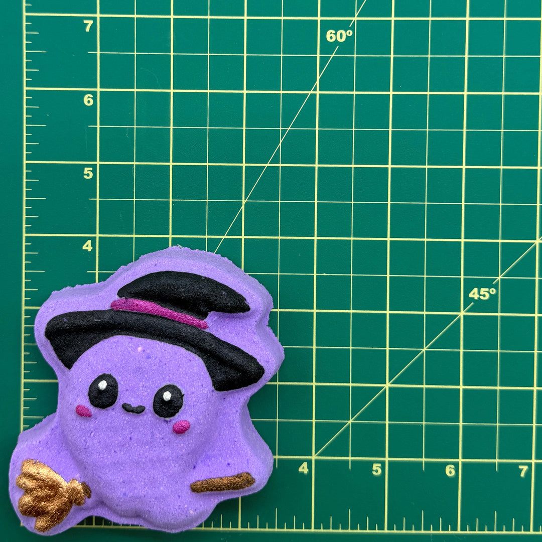 Halloween Ghost on Broom bath bomb size reference