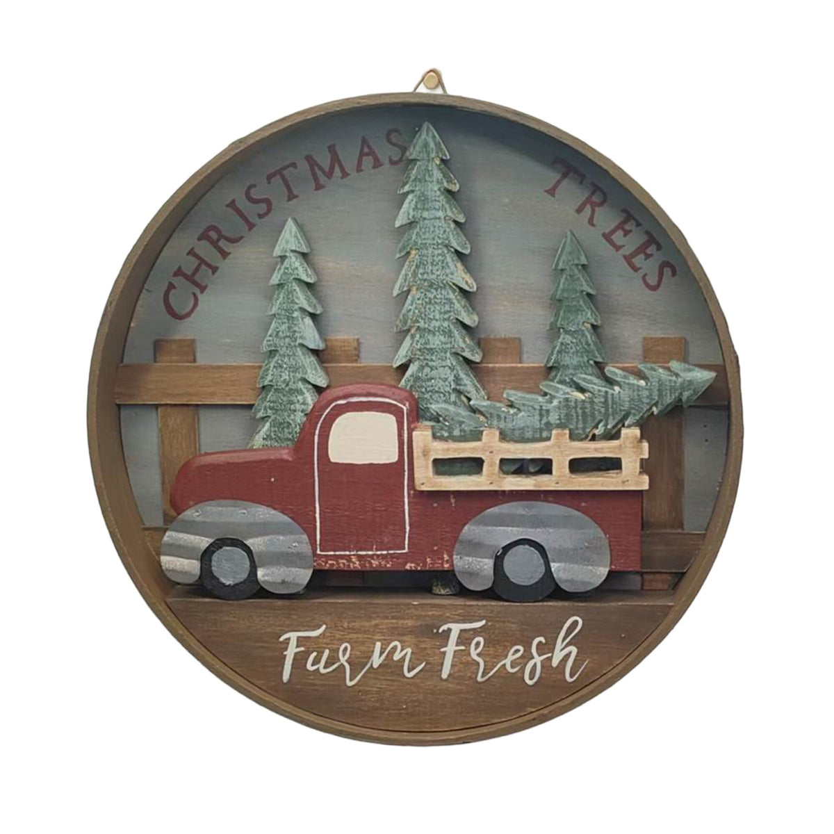 Red wooden Farm Fresh pickup truck Christmas wall decor
