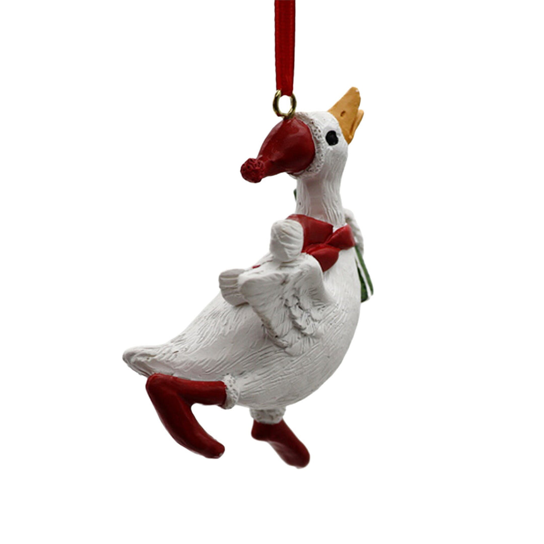 White goose Christmas ornament with red scarf and orange beak