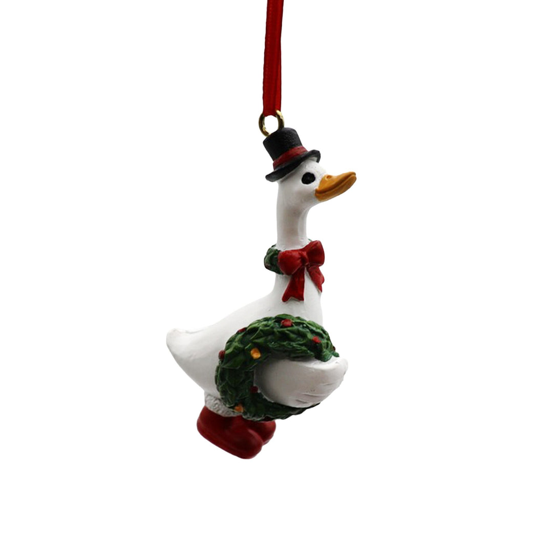 Small white goose Christmas ornament with red neck bow