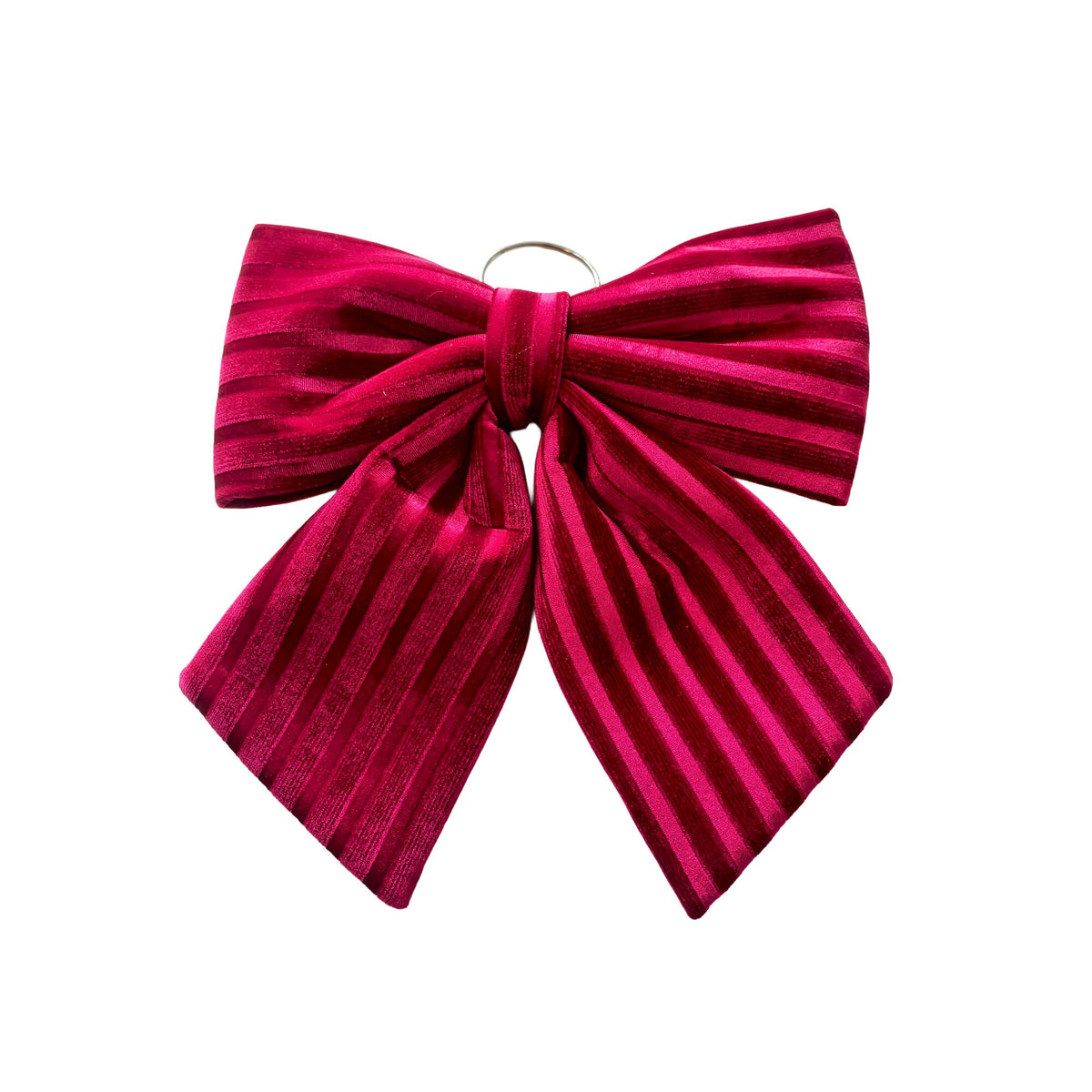 Red striped velvet Christmas bow, 13 inch