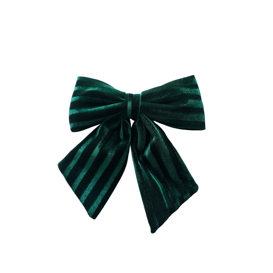 Dark green striped velvet Christmas bow, 9 inch