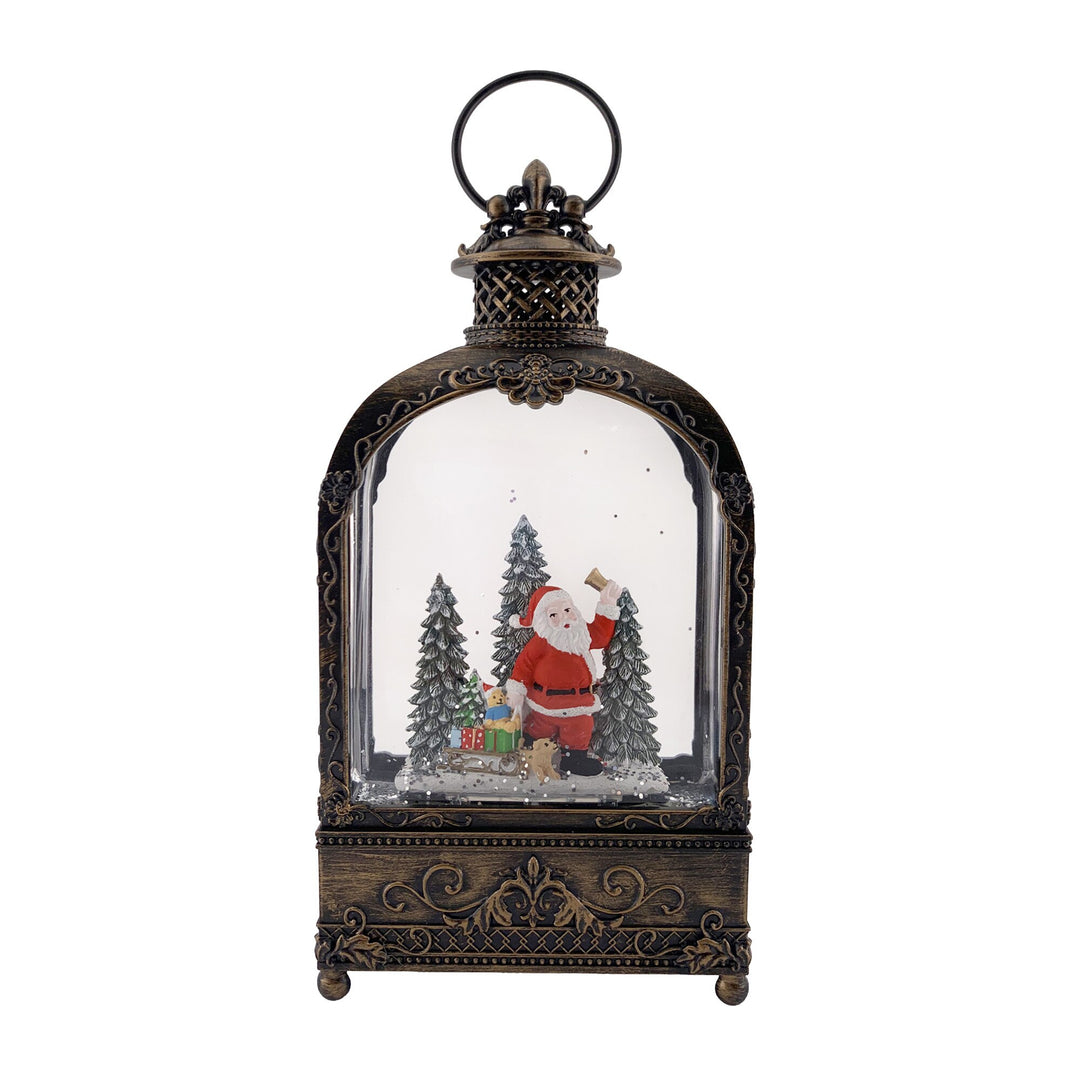 Slim lit water lantern with a snowman and glitter spinner