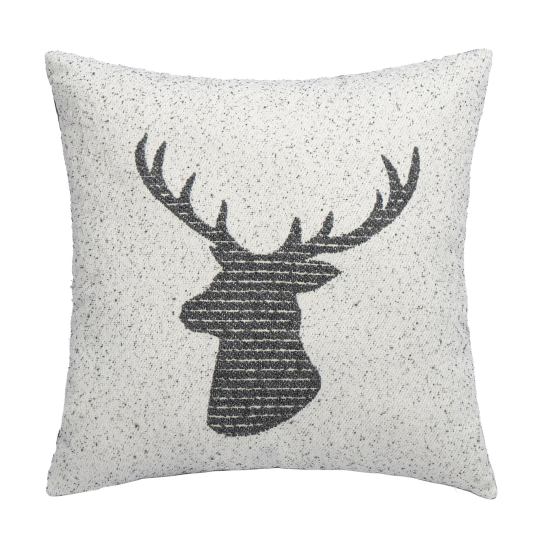 Grey jacquard cushion with a deer silhouette, 18 inch square