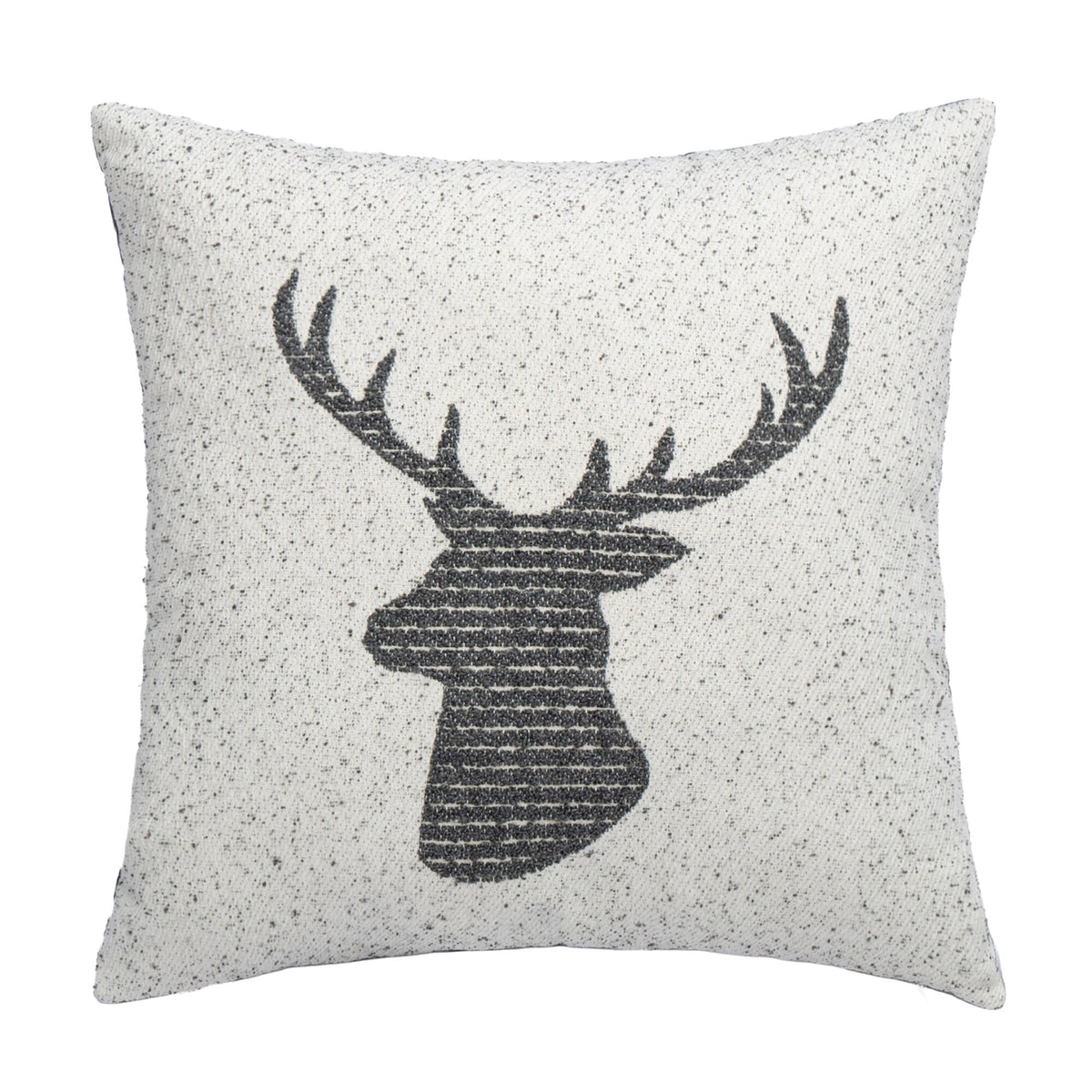 Grey jacquard cushion with a deer silhouette, 18 inch square