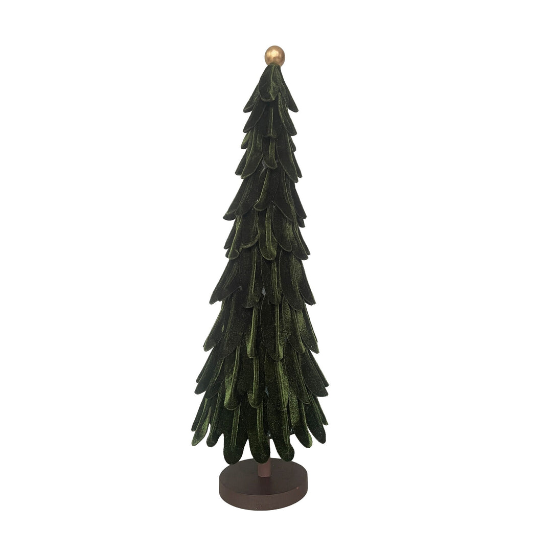 Dark green folded velvet Christmas tree on a wooden base, 20 inch