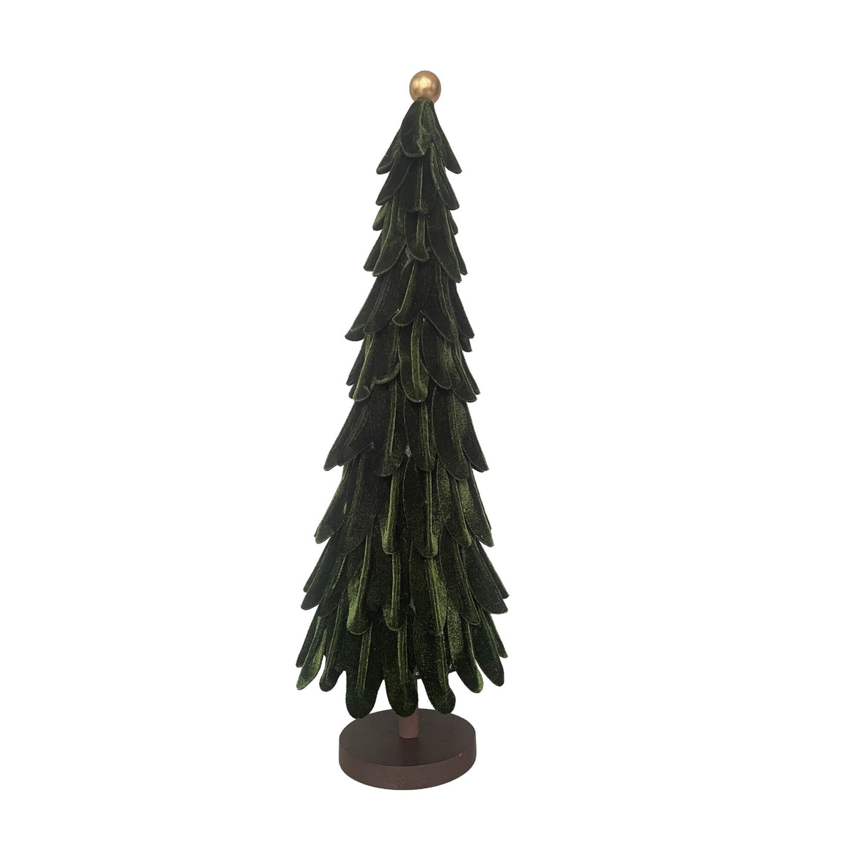 Dark green folded velvet Christmas tree on a wooden base, 20 inch