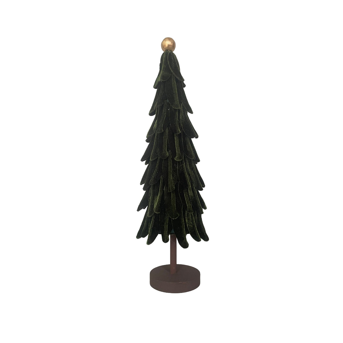 Dark green folded velvet Christmas tree on a wooden base, 16 inch