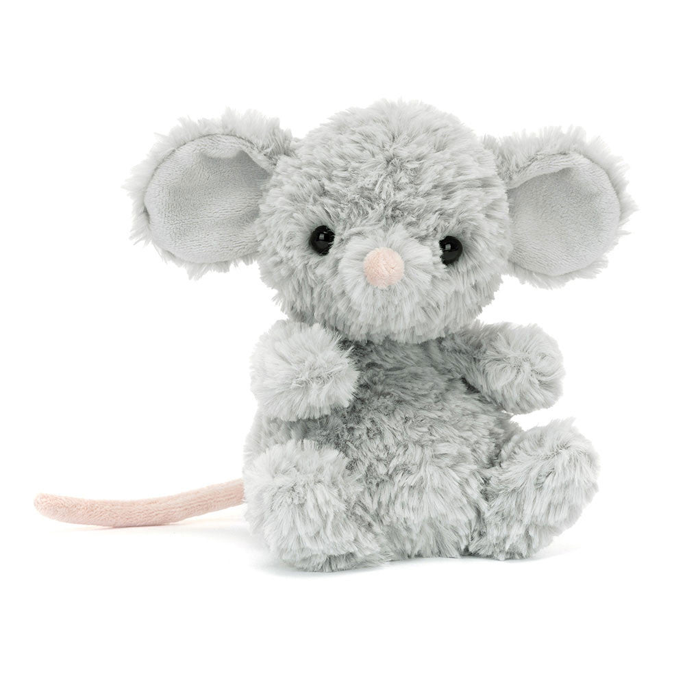 Yummy Mouse by Jellycat — soft grey plush mouse with pink nose and curled tail