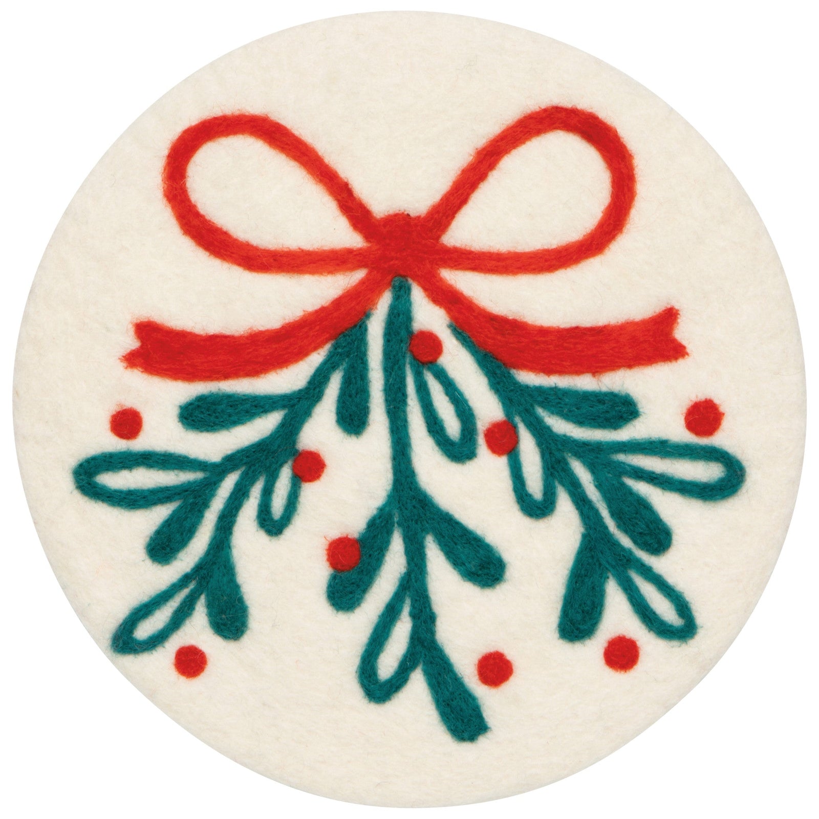 Mistletoe felted wool trivet by Danica