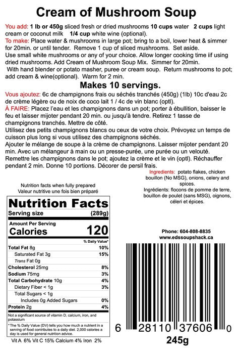Cream of Mushroom Soup label
