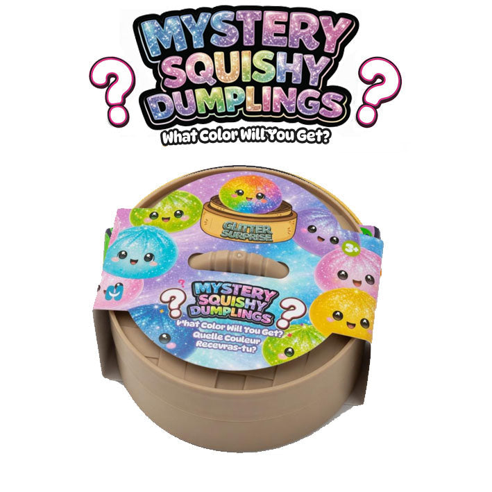 Squishy Dumpling Mystery Jelly Glitter in bamboo steamer basket