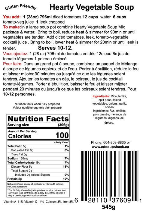 Hearty Vegetable Soup label