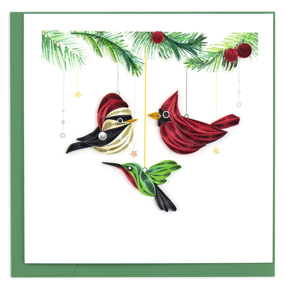 Holiday Bird Ornaments quilled greeting card