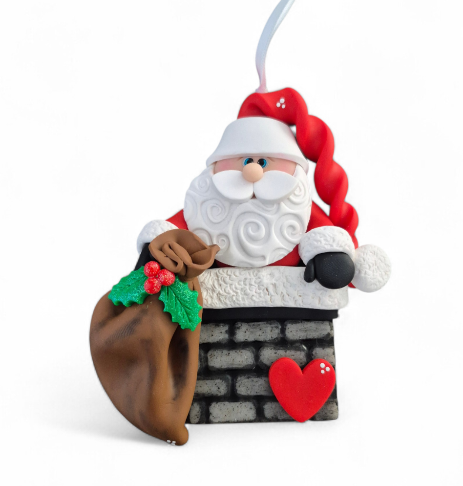 Down The Chimney Santa — Clayful Creations clay ornament