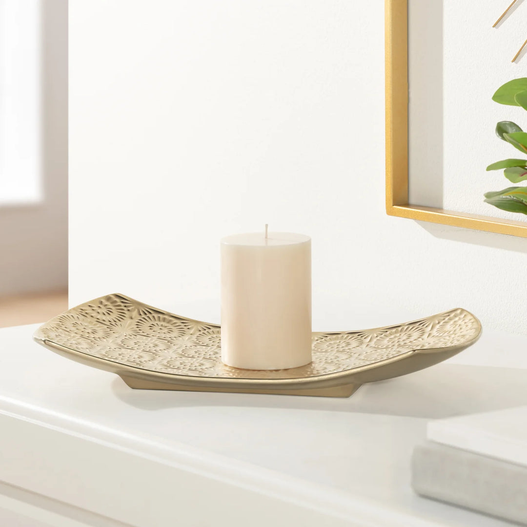 Clara Embossed Mandala Gold Ceramic Platter